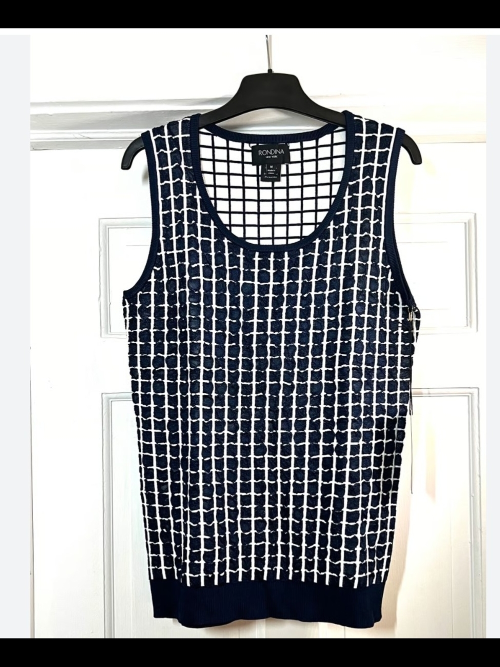 Rondina New York- Navy & White Grid Knit Tank